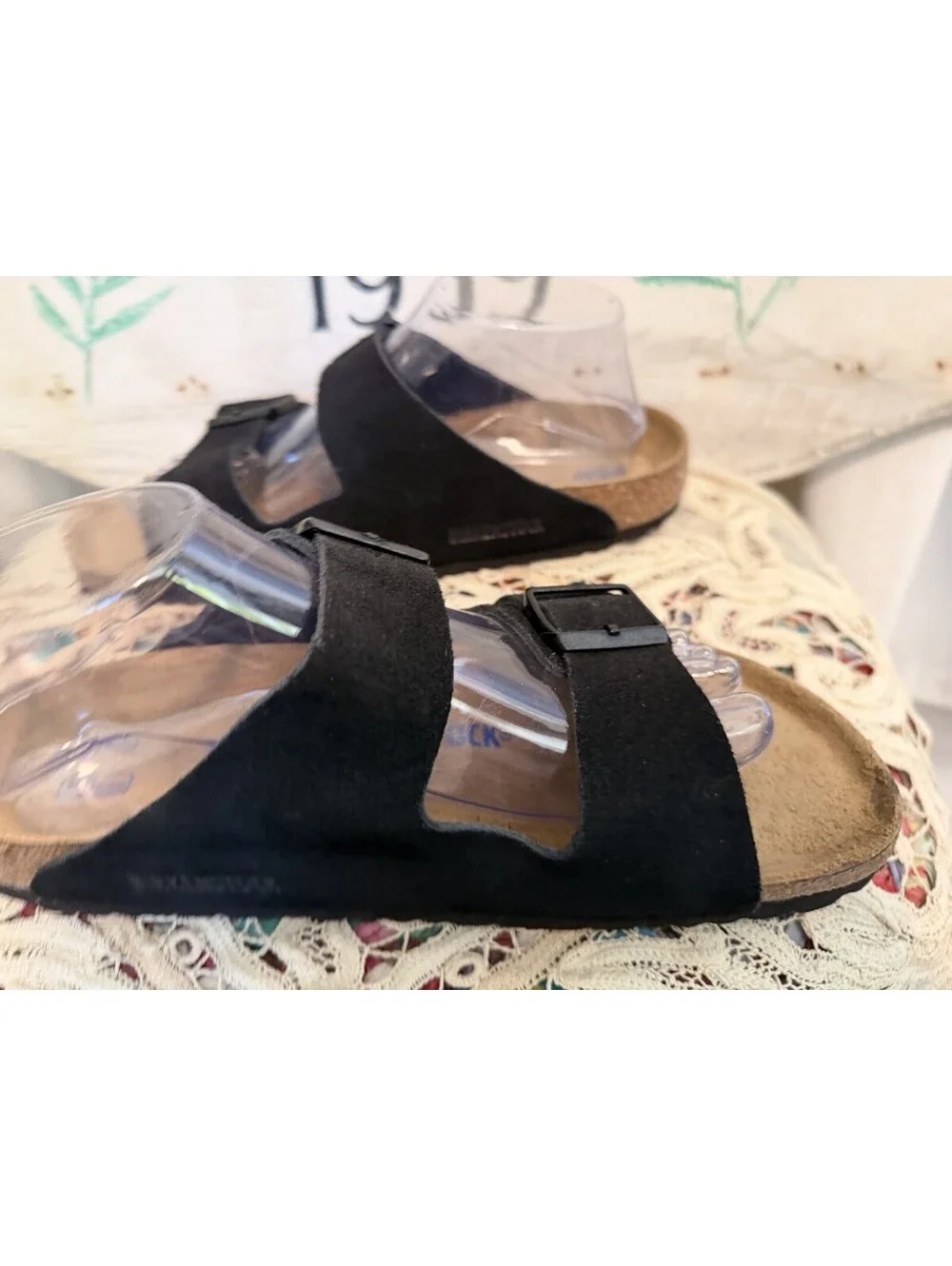 Birkenstock Arizona Soft Footbed Black Suede Leather Sandals Women’s Sz 41/10
